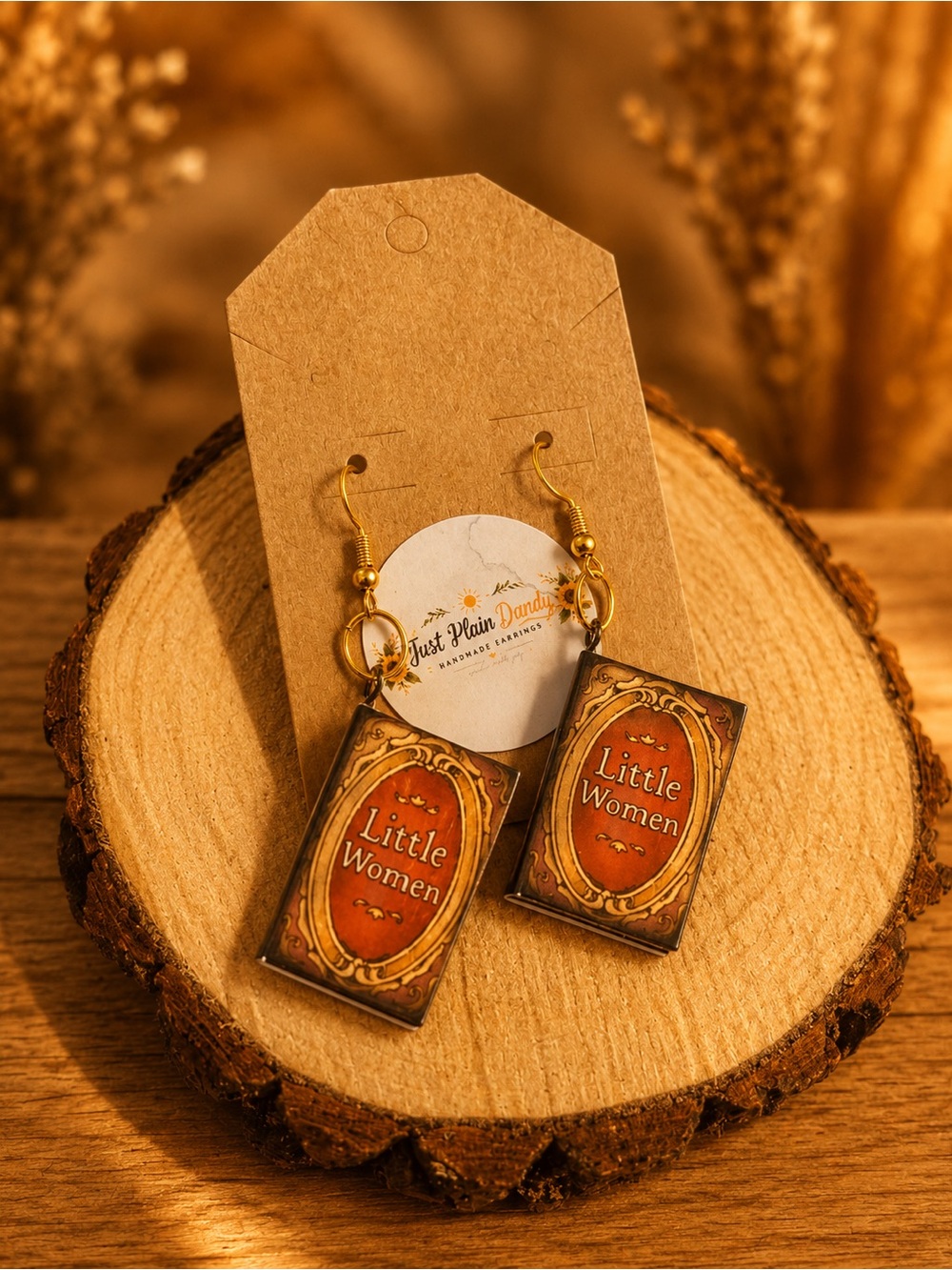 Little Women Book Earrings Literary Book Lover Gift Gold Dangle